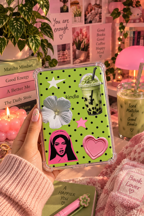 Green Aesthetic Kindle Insert, Matcha Floral Kindle Wallpaper, Cute Digital Download