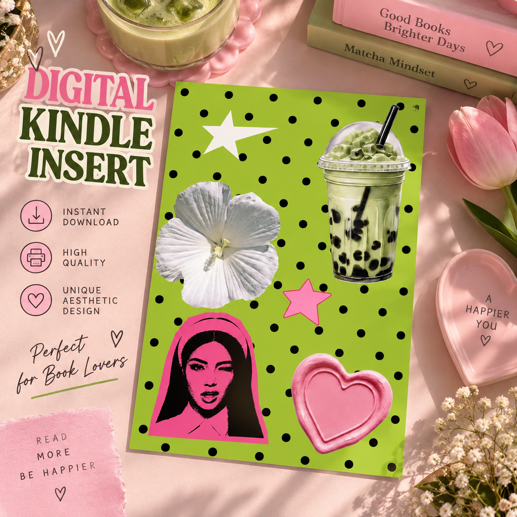 Green Aesthetic Kindle Insert, Matcha Floral Kindle Wallpaper, Cute Digital Download